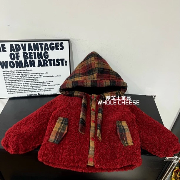 【现货】冬加厚加绒拼接撞色连帽夹棉款中小外套保暖男女童