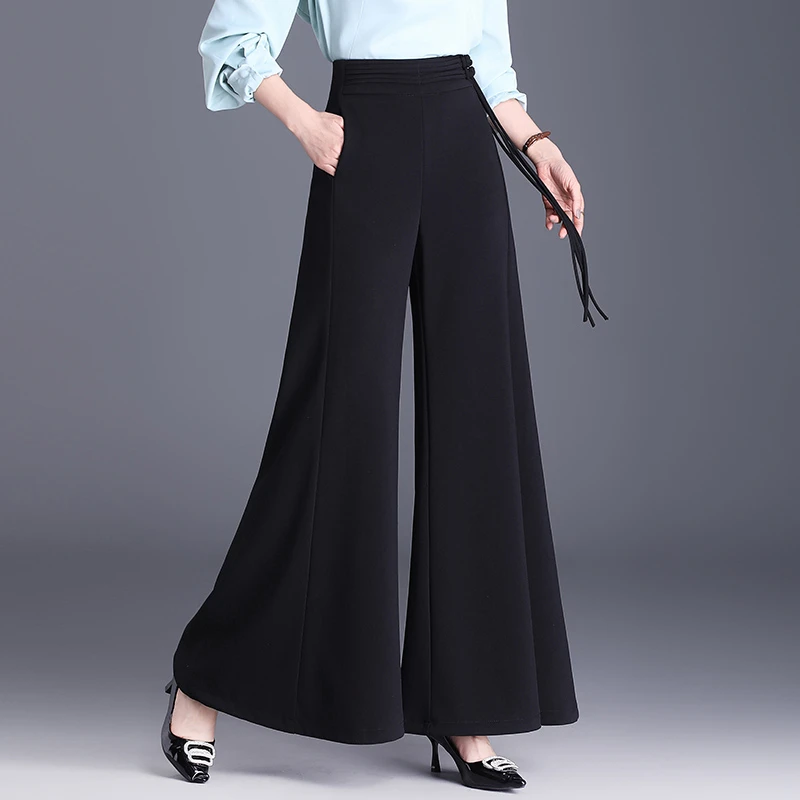 新中式2025高腰阔腿裤大脚裤女垂感宽松显高显瘦裙裤气质休闲长裤
