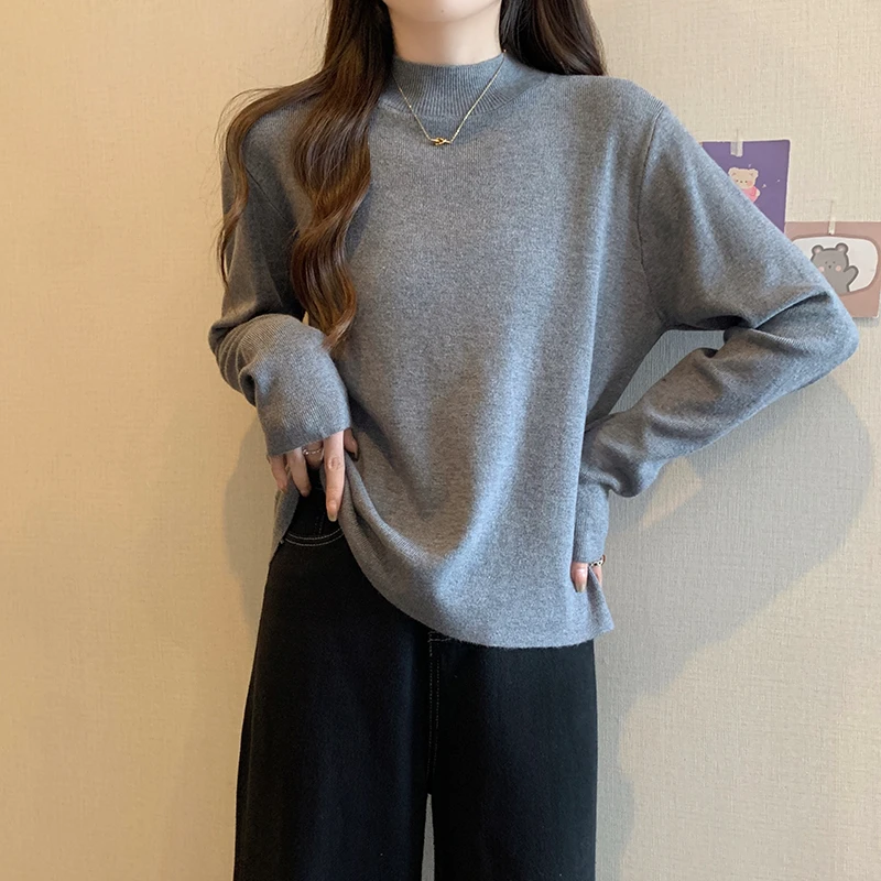 大码女装遮肚子半高领针织打底衫女秋冬内搭显瘦胖mm百搭长袖上衣