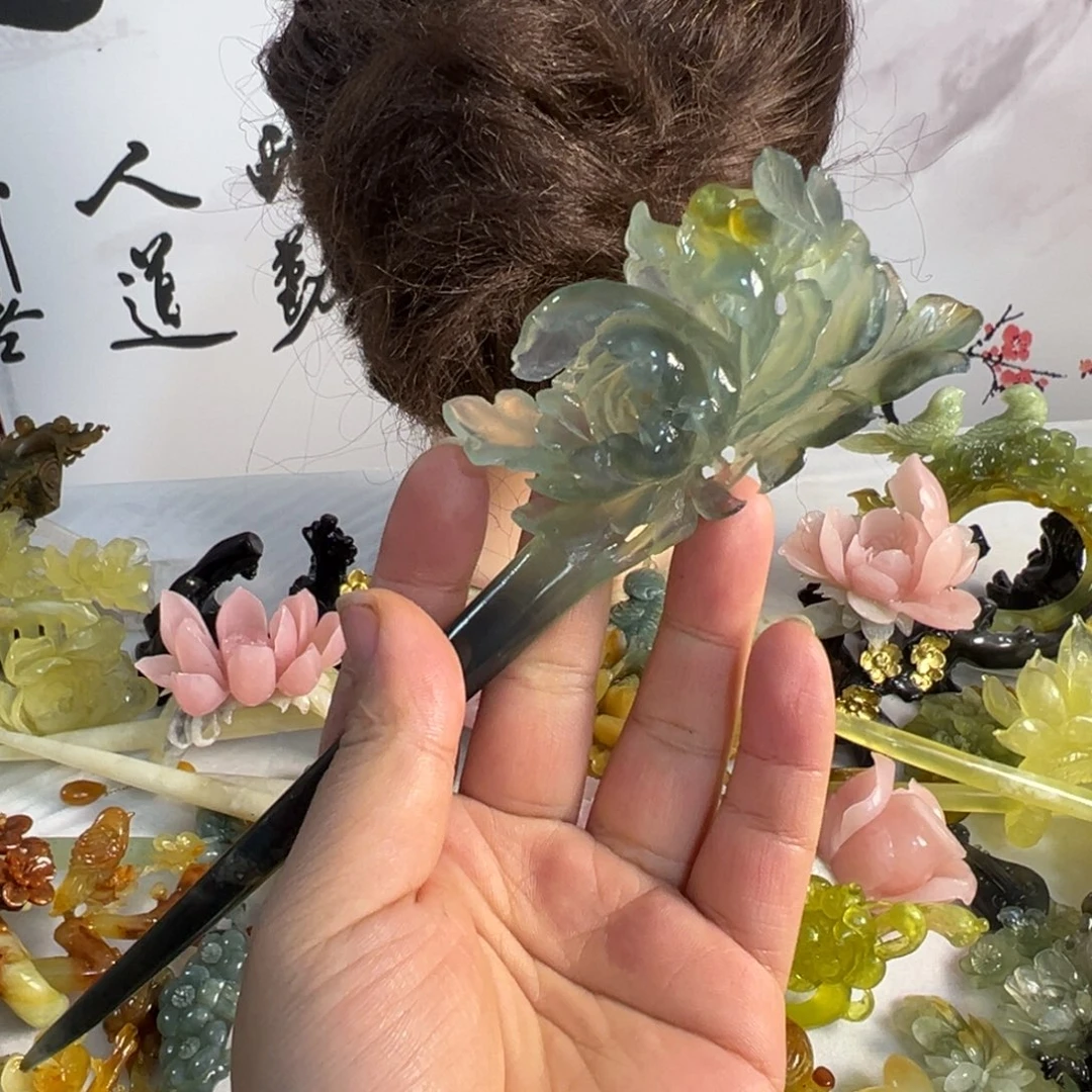 定制蛇纹石玉毛货发饰