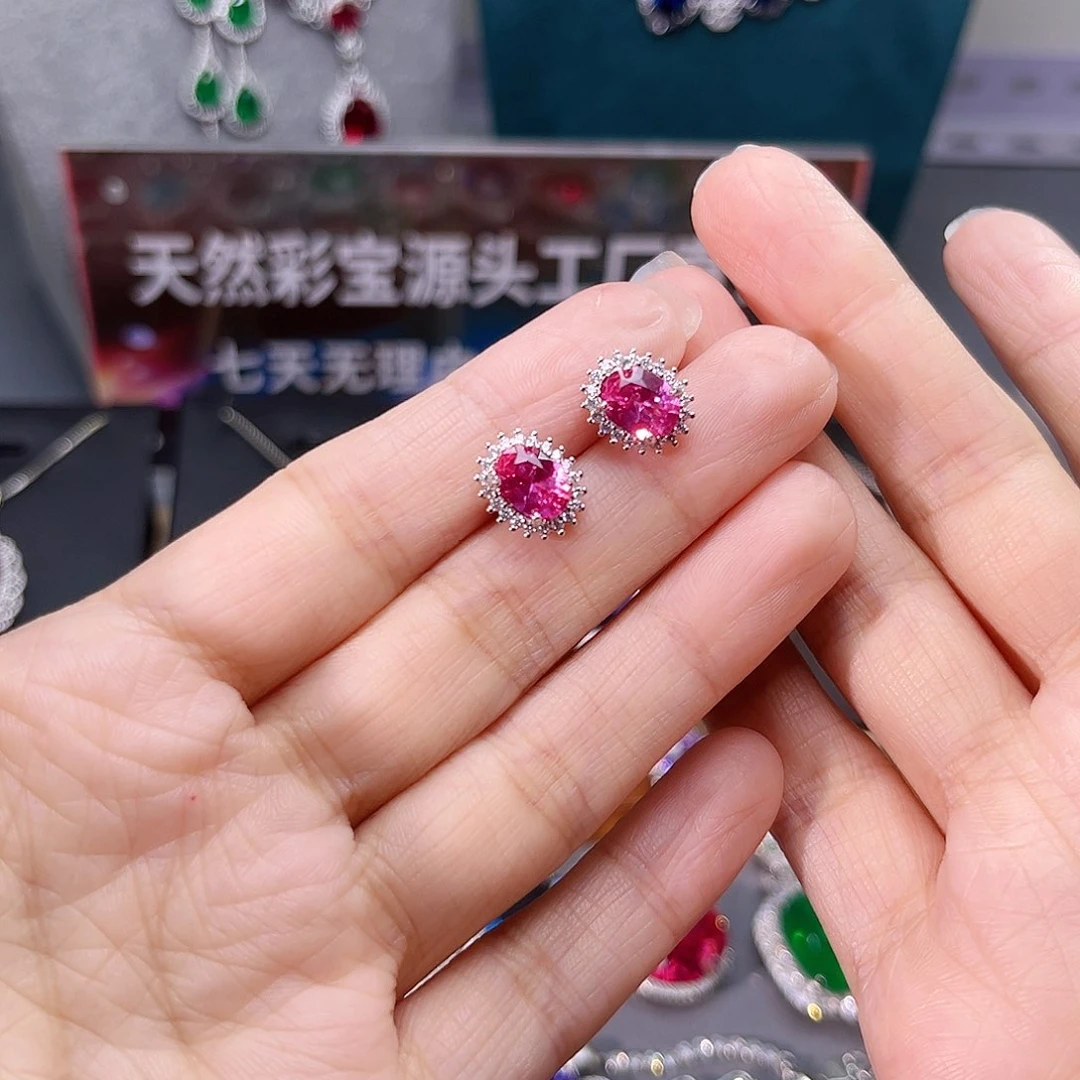 耳饰蓝宝石银S925镶嵌c z 92