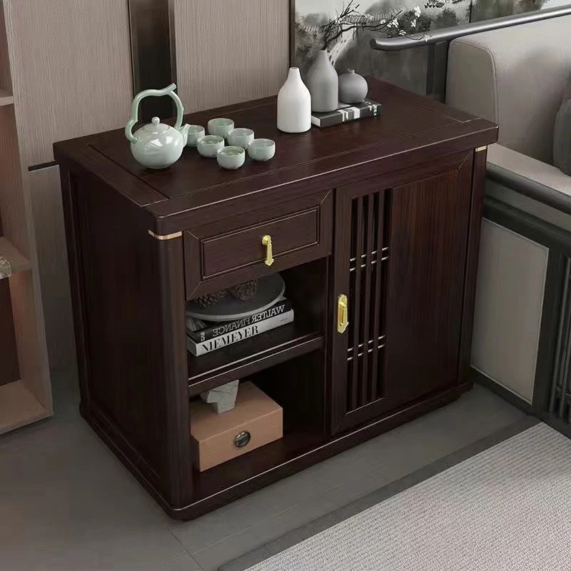 新中式乌金木茶水柜多功能家用小茶几简约客厅实木烧水置物餐边柜