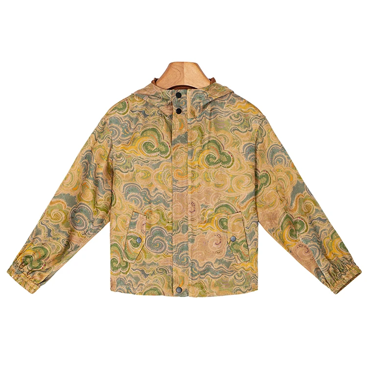 莨宝宝「紫禁祥云」B059外套100%桑蚕丝儿童连帽外套透孔罗红云纱