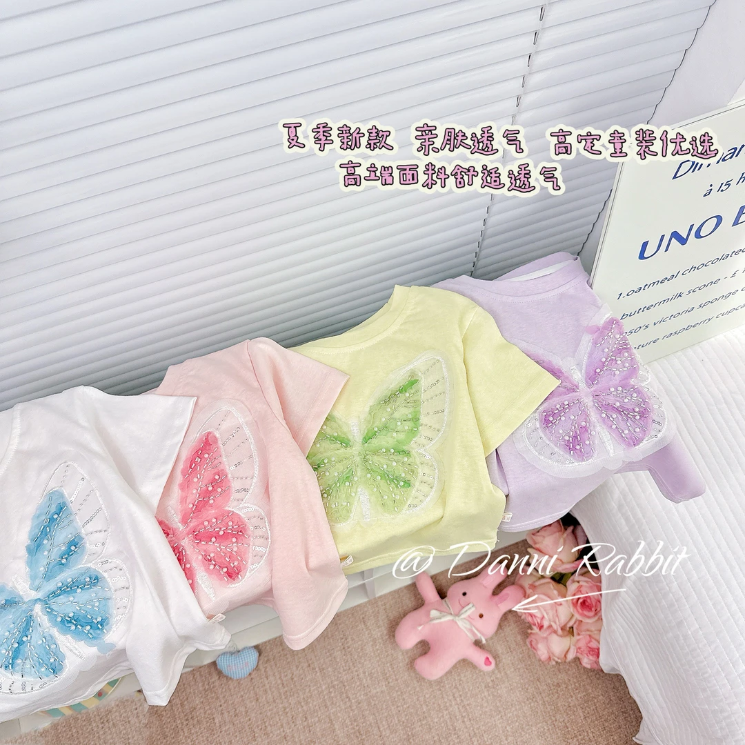 【Dannirabbit】*夏季洋气百搭纯色彩钻蝴蝶结T恤 G-6324