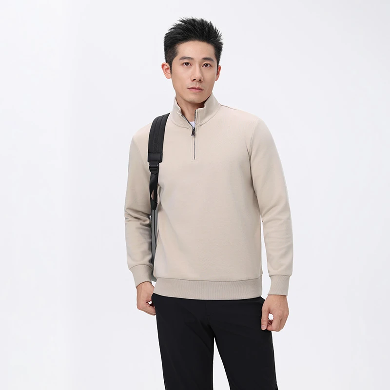 春秋双面提花半拉链时尚立领男卫衣纯色简约百搭内搭套头上衣外套