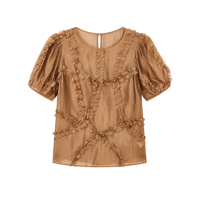 【小花专属】不规则木耳花边小衫N2316