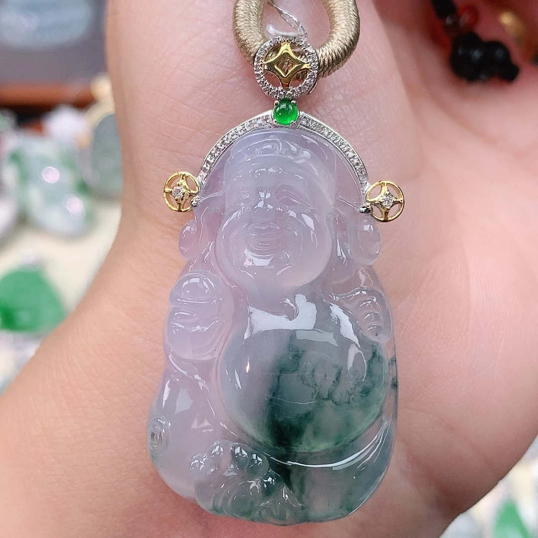颈饰18K金镶嵌翡翠财神爷