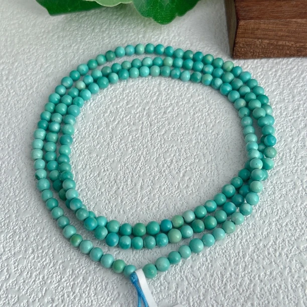 999天然绿松石米珠多圈手串3.7mm左右，长约62cm，重含签约12.3g