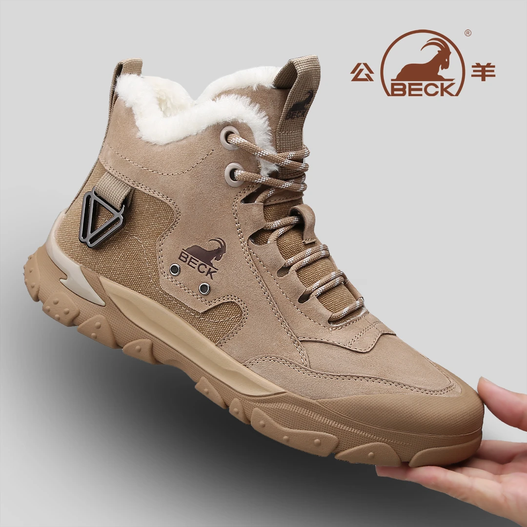 公羊雪地靴男2025新款冬季加绒保暖加厚棉鞋户外真皮男士加绒男鞋