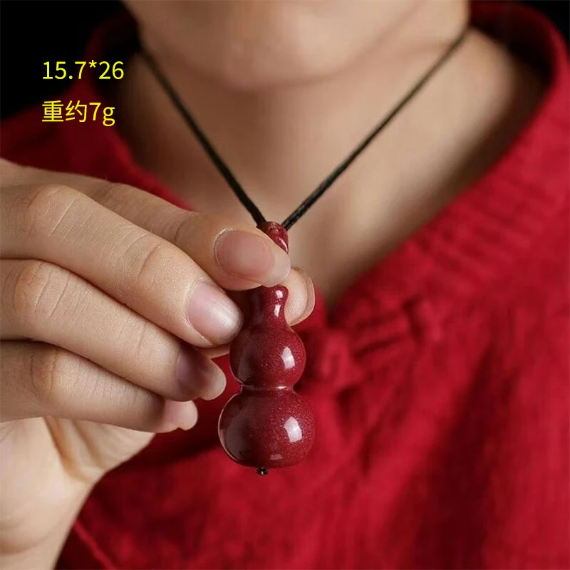 含辰砂工艺品天然正品朱砂葫芦吊坠本命年护身紫金砂项链福禄挂件