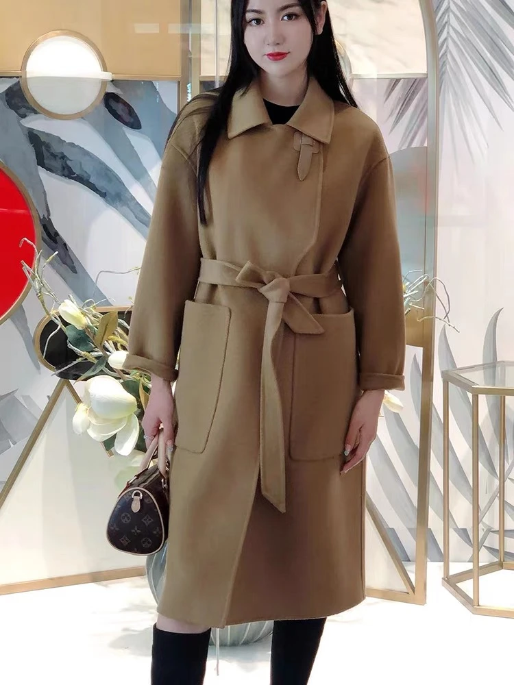 【静姐宠粉】秋款新品女装双面呢子中长款大衣外套 245236