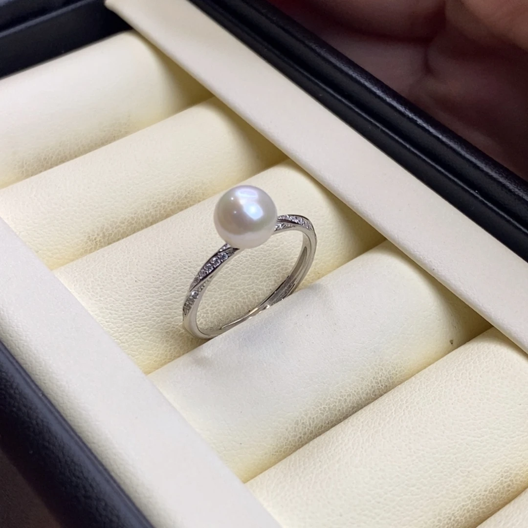 戒指银S925镶嵌淡水珍珠