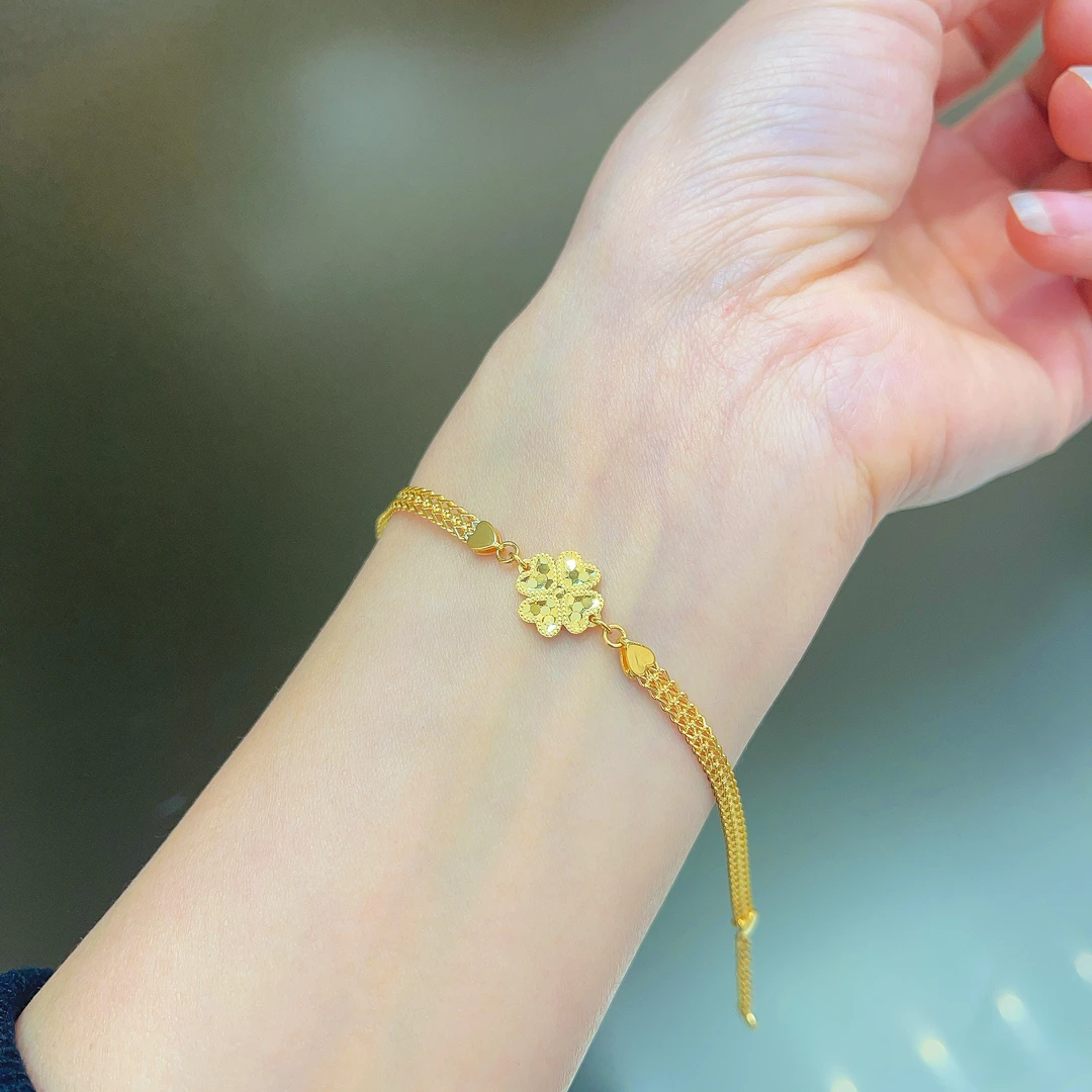 足金999爱心四叶草同款手链5G黄金手链时尚精致百搭首饰手链B232