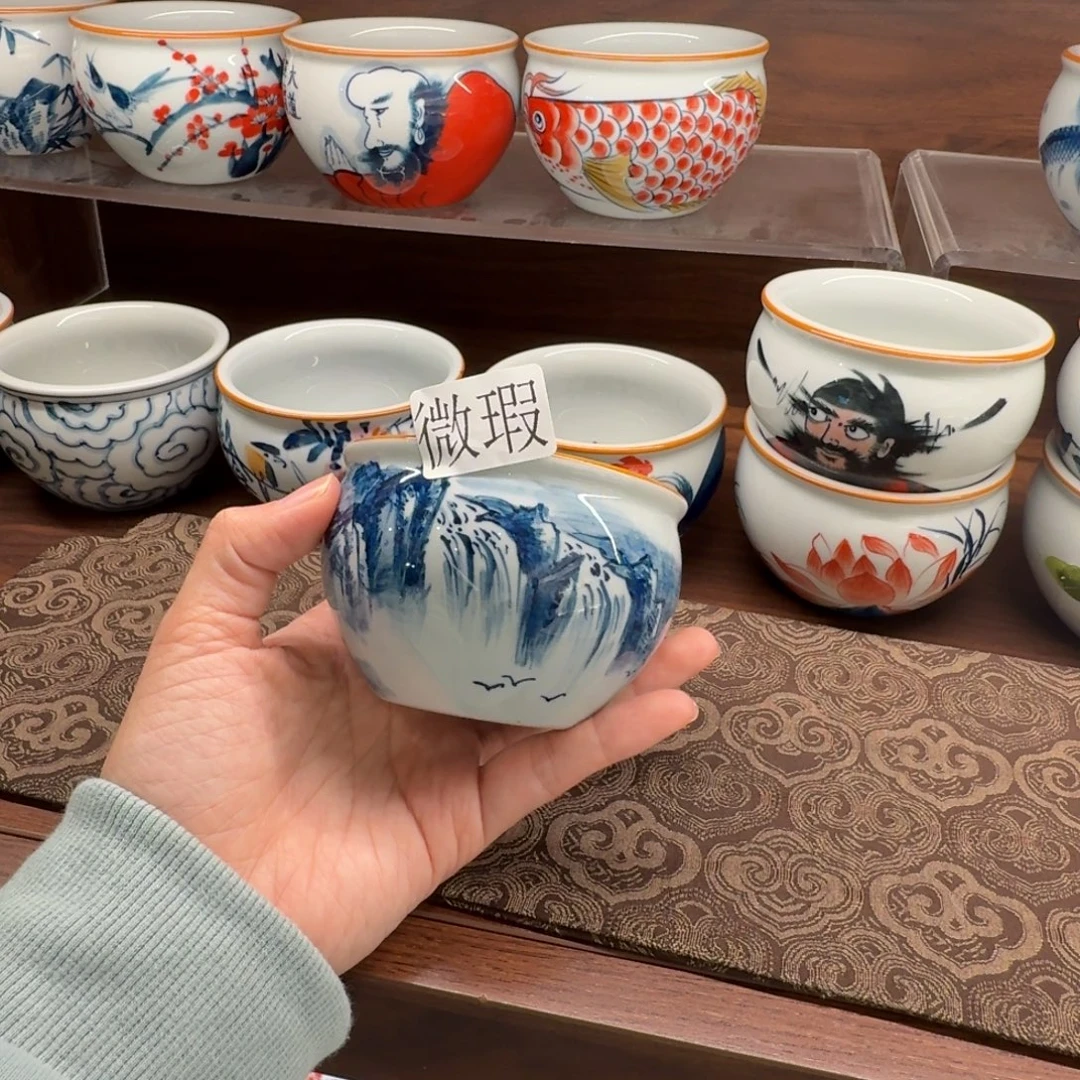 釉下手绘茶具微瑕