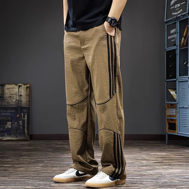 夏季新款速干休闲裤男宽松大码直筒裤ins男士薄款运动阔腿长裤子