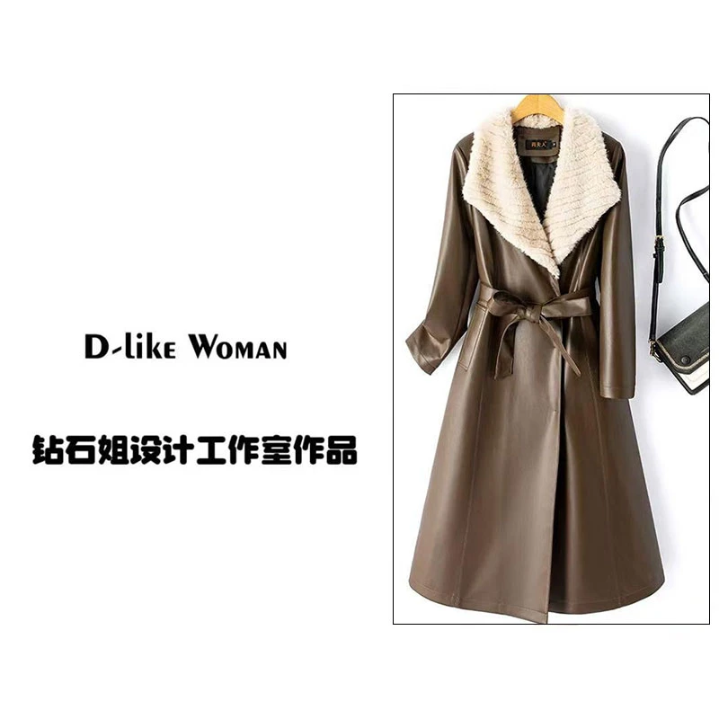 冬季新款海宁女士妈妈中长款韩版修身时尚过年加绒加厚皮衣外套