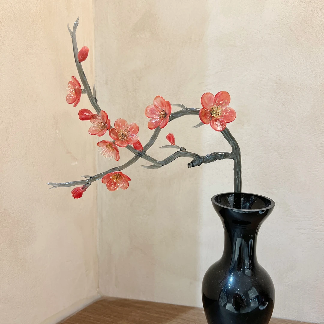 【一支腊梅】纯手工琉璃玻璃瓶插腊梅永生花 玻璃摆件送花瓶