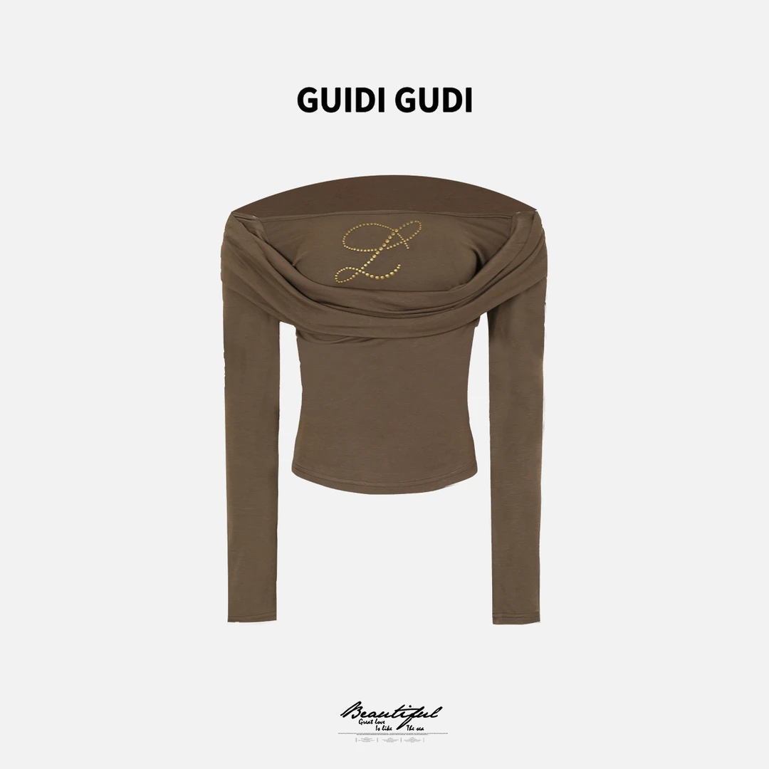 GUIDI GUDI【金缕】时尚披肩修身圆领长袖上衣T恤/黄加蓝