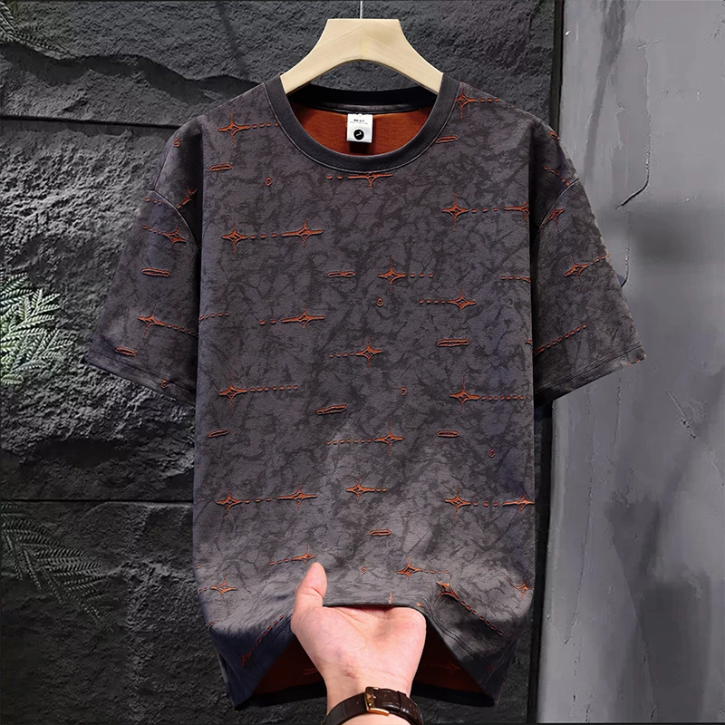 高级感男士洋气双拼色短袖T恤夏季新款潮牌轻奢圆领百搭半袖上衣