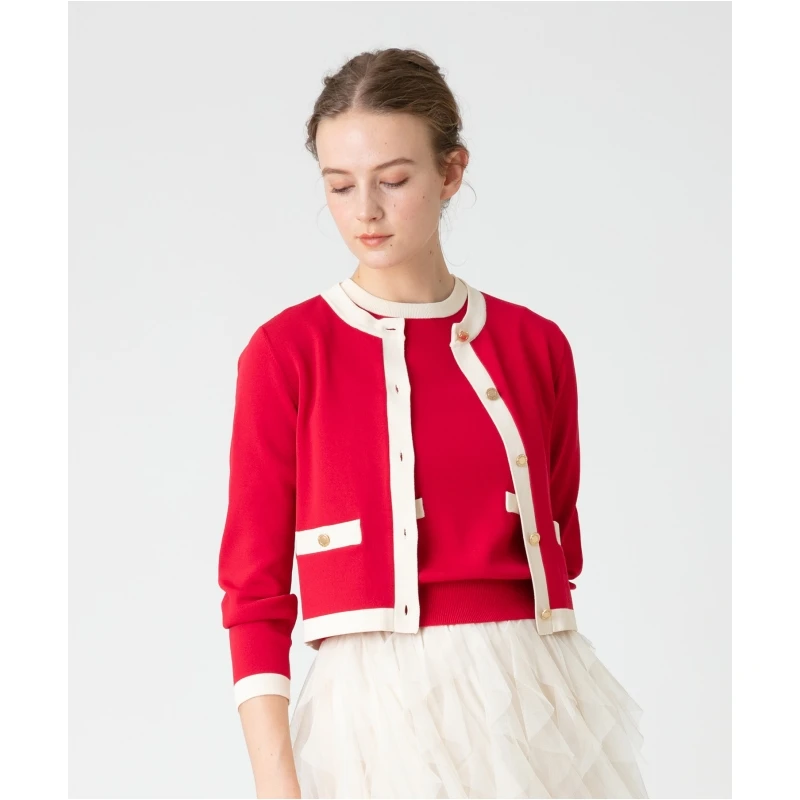 【胖虎家】 秋冬上新 L 时尚气质优雅小香风针织撞色开衫