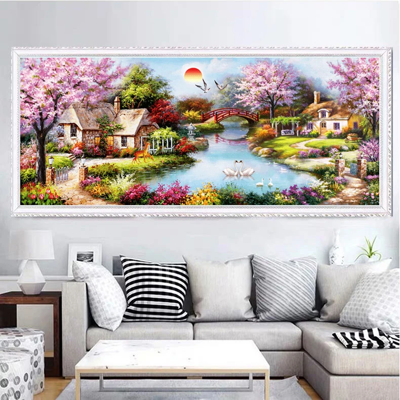 【纯手工十字绣成品】花园小屋满绣