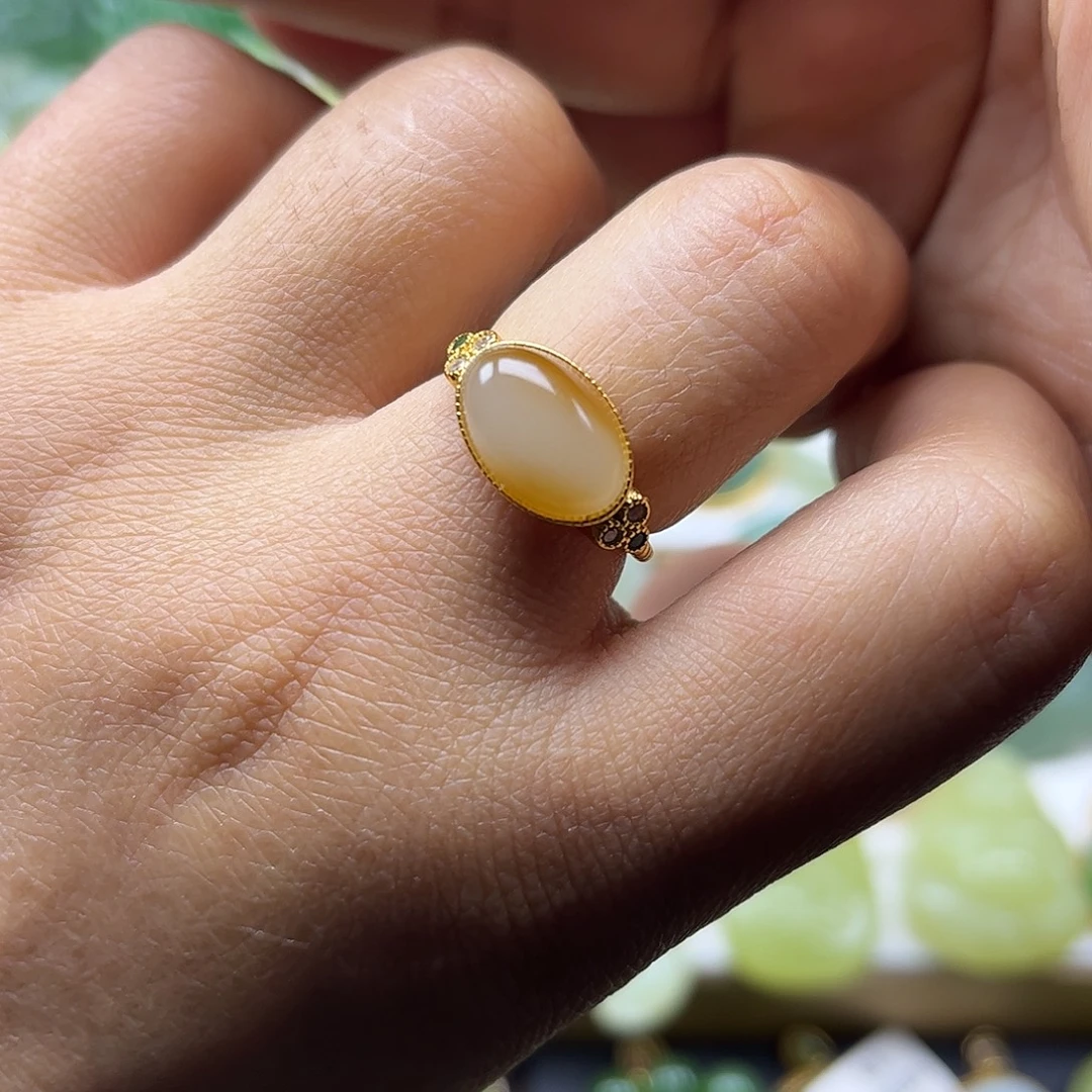 和田玉银S925镶嵌戒指