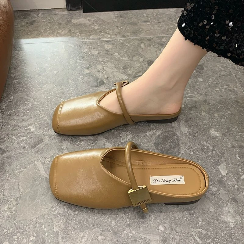 2024新款平底包头半拖鞋女夏季外穿法式懒人穆勒鞋一脚蹬凉拖单鞋