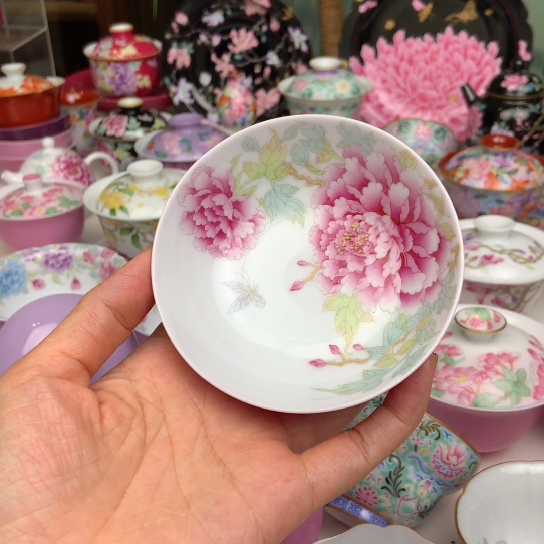 景德镇瑕疵胭脂红牡丹花