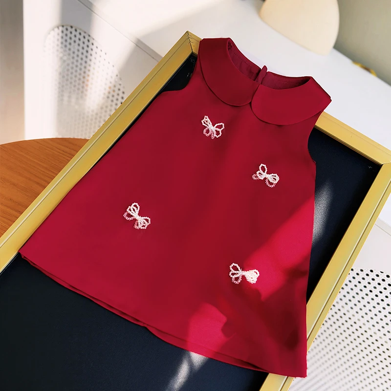 周岁女宝礼服夏季红色生日抓周宴背心裙花童婚礼服婴幼儿童公主裙