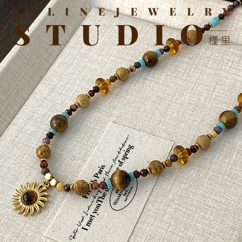 槿里  「暖阳」复古气质小众串珠项链女锁骨链设计感颈链