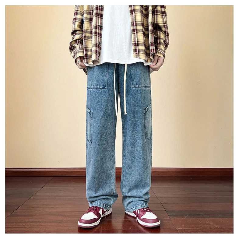 66217和66217J潮牌港风复古水洗高街ins情侣百搭直筒牛仔长裤
