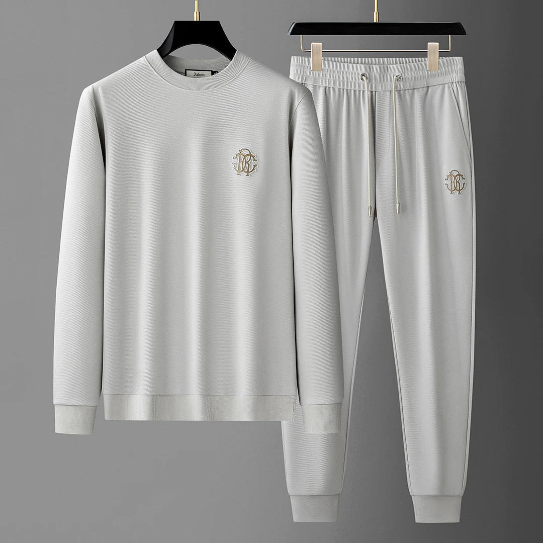 OUXLDNE秋季轻奢纯色运动服两件套男修身长袖卫衣休闲运动套装