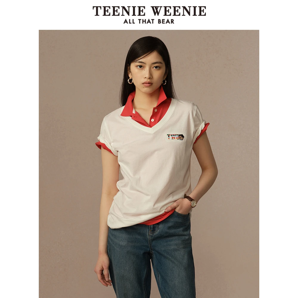 *TeenieWeenie小熊T恤25夏简约老钱松弛感V领多彩短袖TTRA256534H