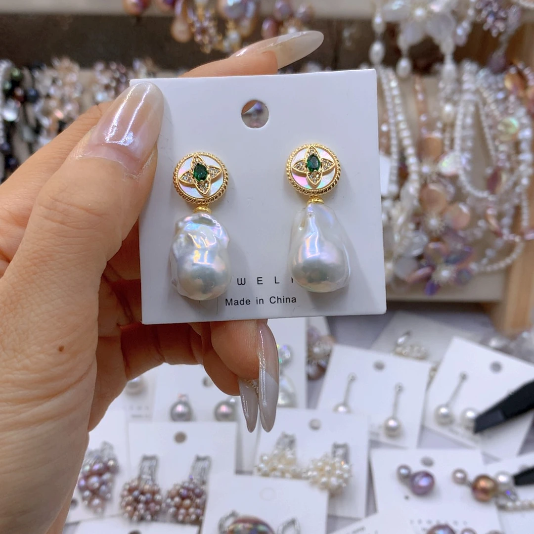 淡水珍珠耳饰银S925镶嵌