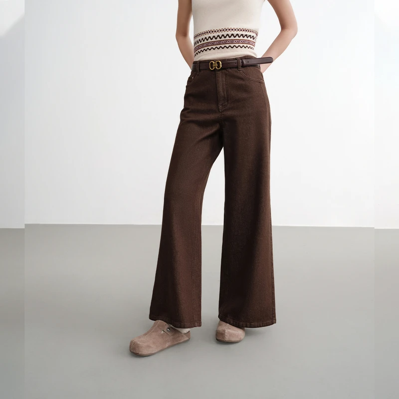 EP雅莹新款女装 长绒棉阔腿裤舒适挺括大直筒 高腰牛仔裤J615A