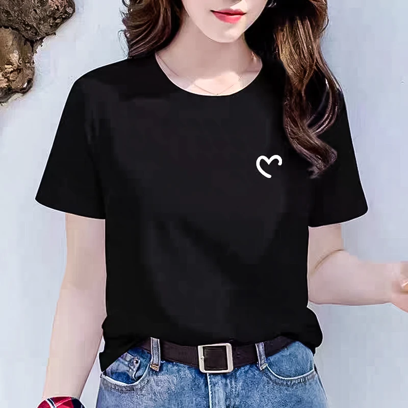 NLD新玲东小个子微胖女装夏季纯色短袖爱心刺绣亲肤均码简单百搭