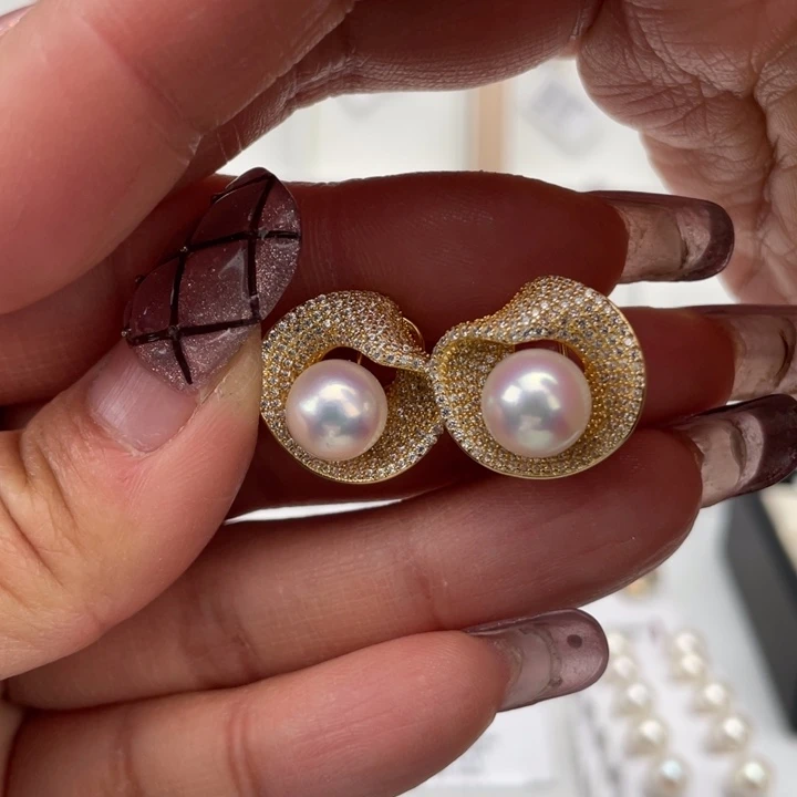 海水珍珠耳饰银S925镶嵌