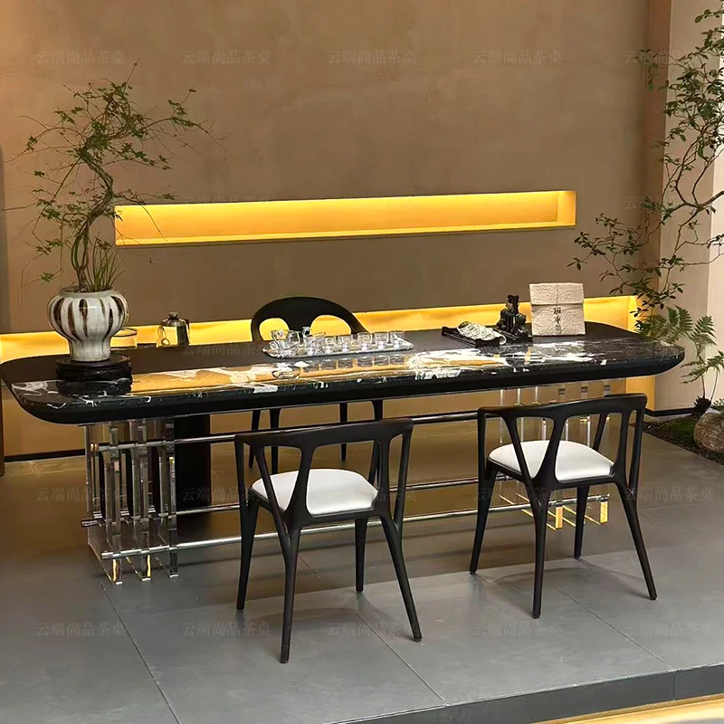 云端尚品实木茶桌天然奢石茶桌亚克力极简现代茶台设计师别墅茶台