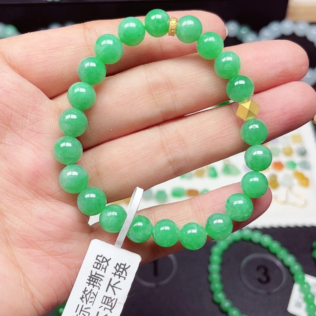 翡翠18K金镶嵌手链天然缅甸翡翠A货卡8