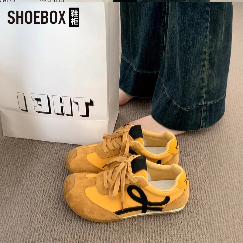 SHOEBOX鞋柜德训鞋女2025新款秋季百搭黄色阿甘鞋软底休闲板鞋