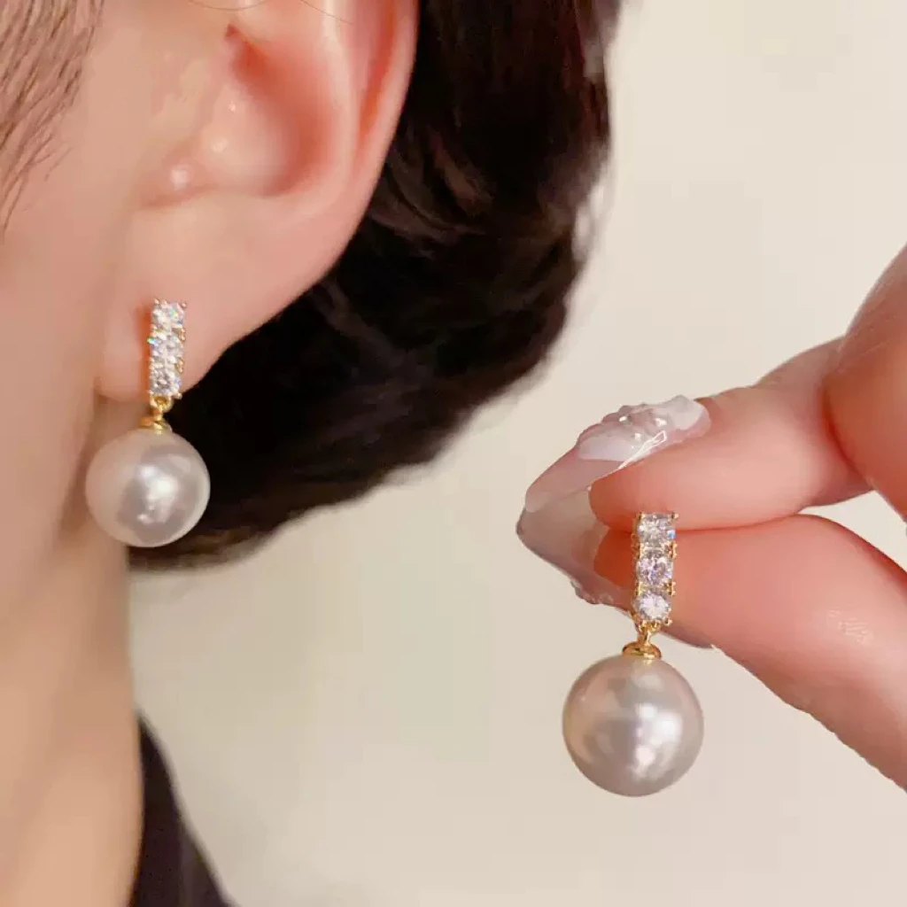 铜合金耳饰 韩式气质时尚温柔百搭珠珠耳坠女精致超闪耳环3072