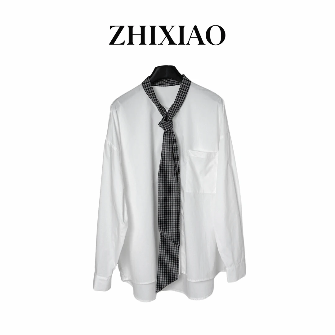 【ZHIXIAO】秋冬新款:领子拼接格子衬衫61112
