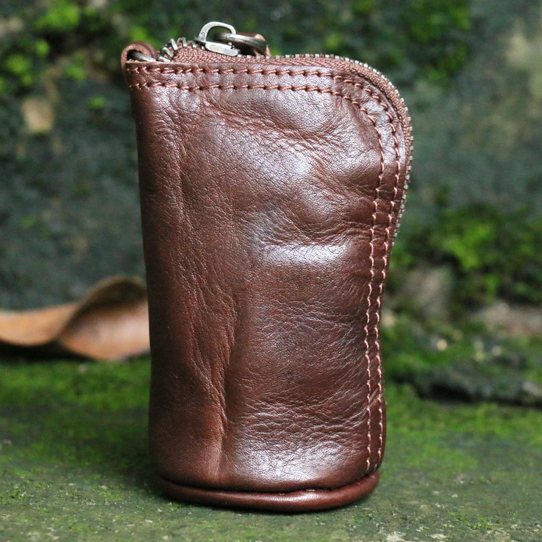 便携式钥匙包植鞣皮头层牛皮休闲男女真皮时尚简约复古便携竖款