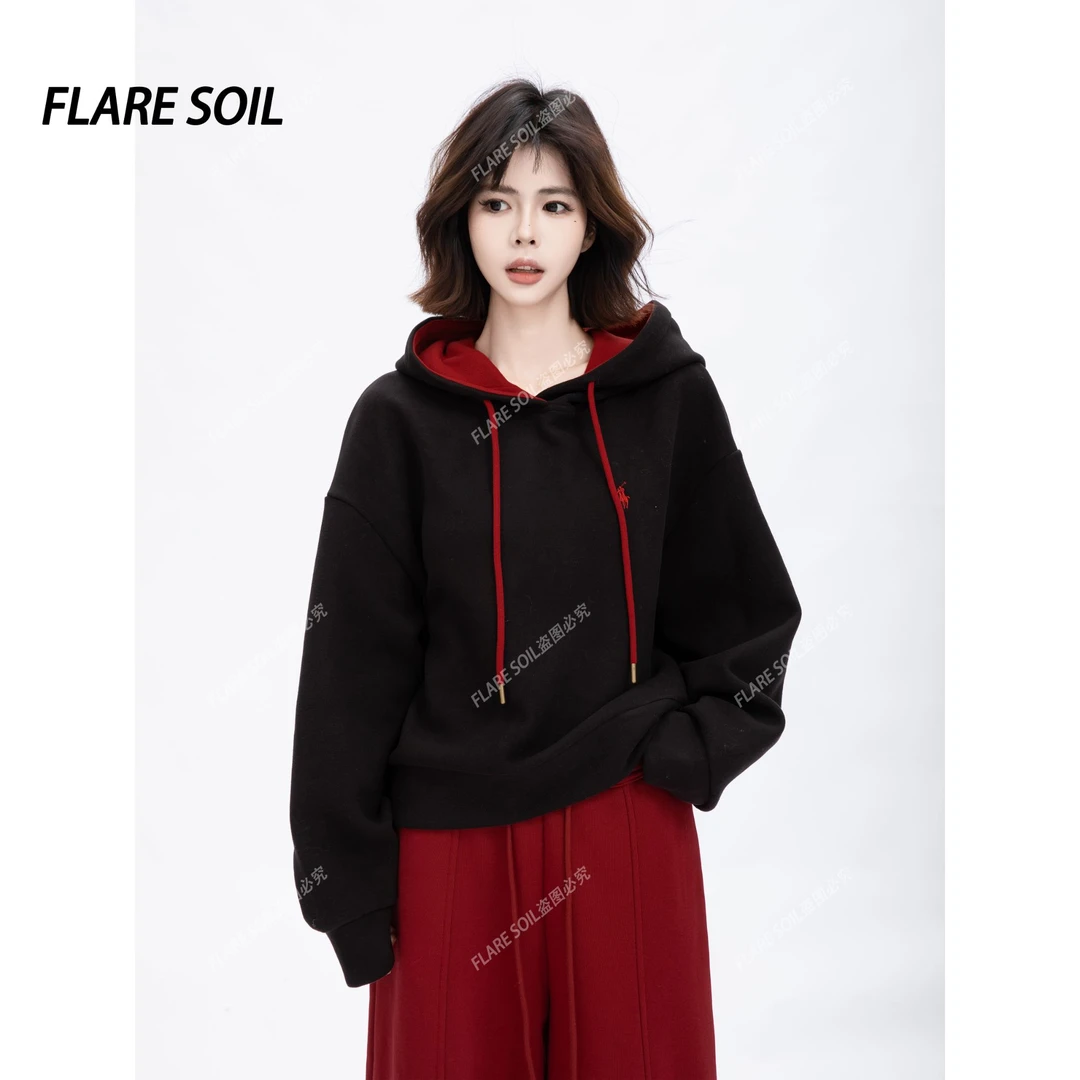 【FLARE SOIL】撞色套头帽衫欧美街头风保暖穿搭卫衣 T4830A