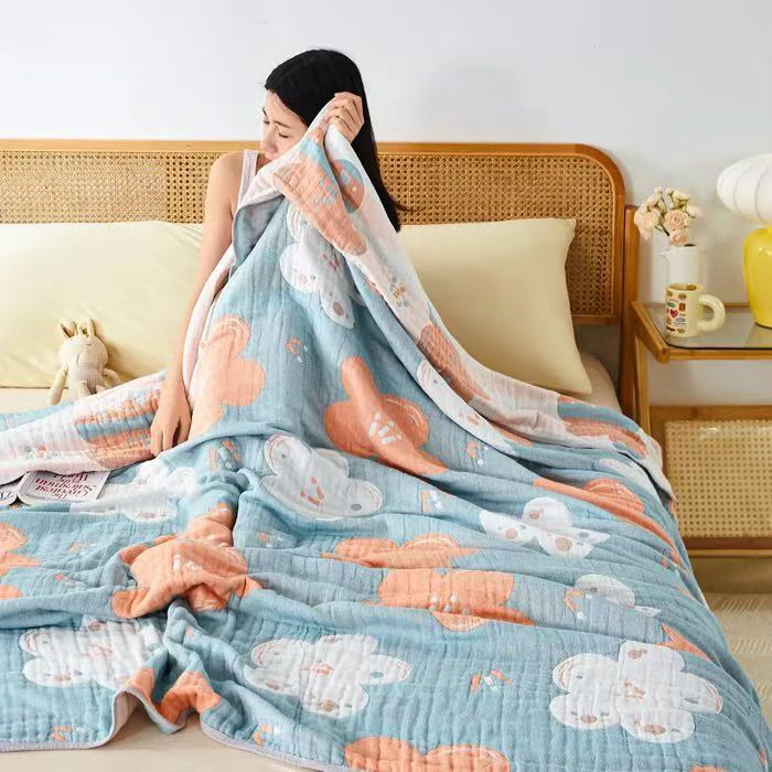 【花儿朵朵】150*200 单人六层纯棉纱布夏季轻薄盖毯休闲毯