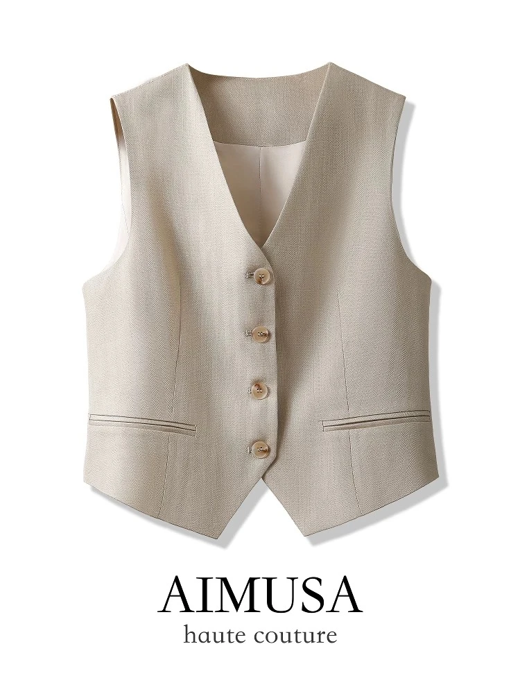 【莱塞尔+亚麻】夏季新款白色亚麻马甲背心无袖坎肩上衣