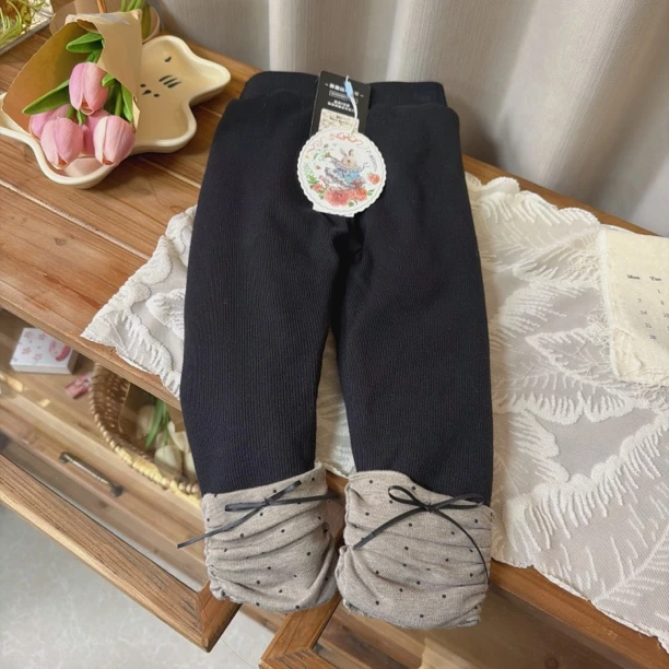 现货7seven 9444女童冬款圆点拼接蚕丝棉三层加厚打底裤