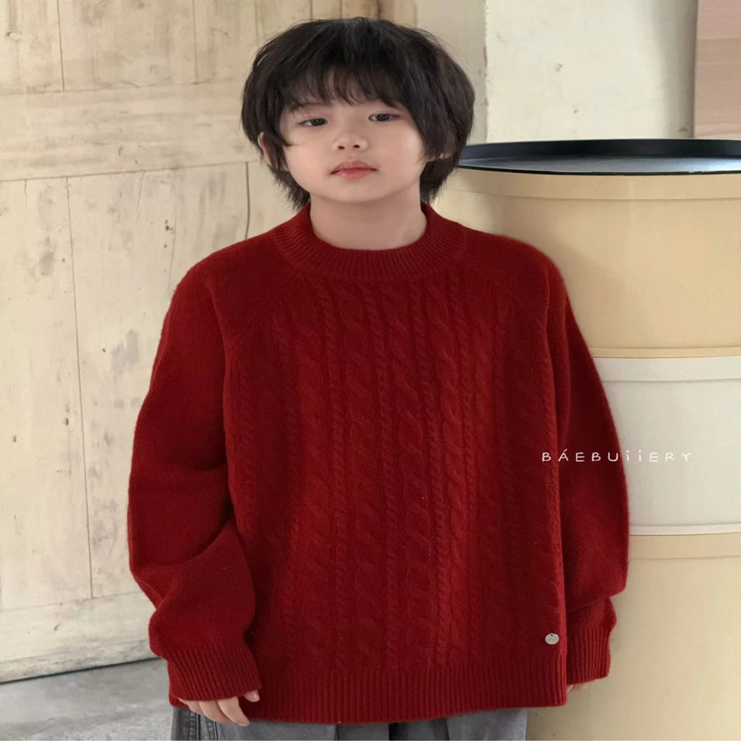 25年冬季新款男女童圆领针织毛衣