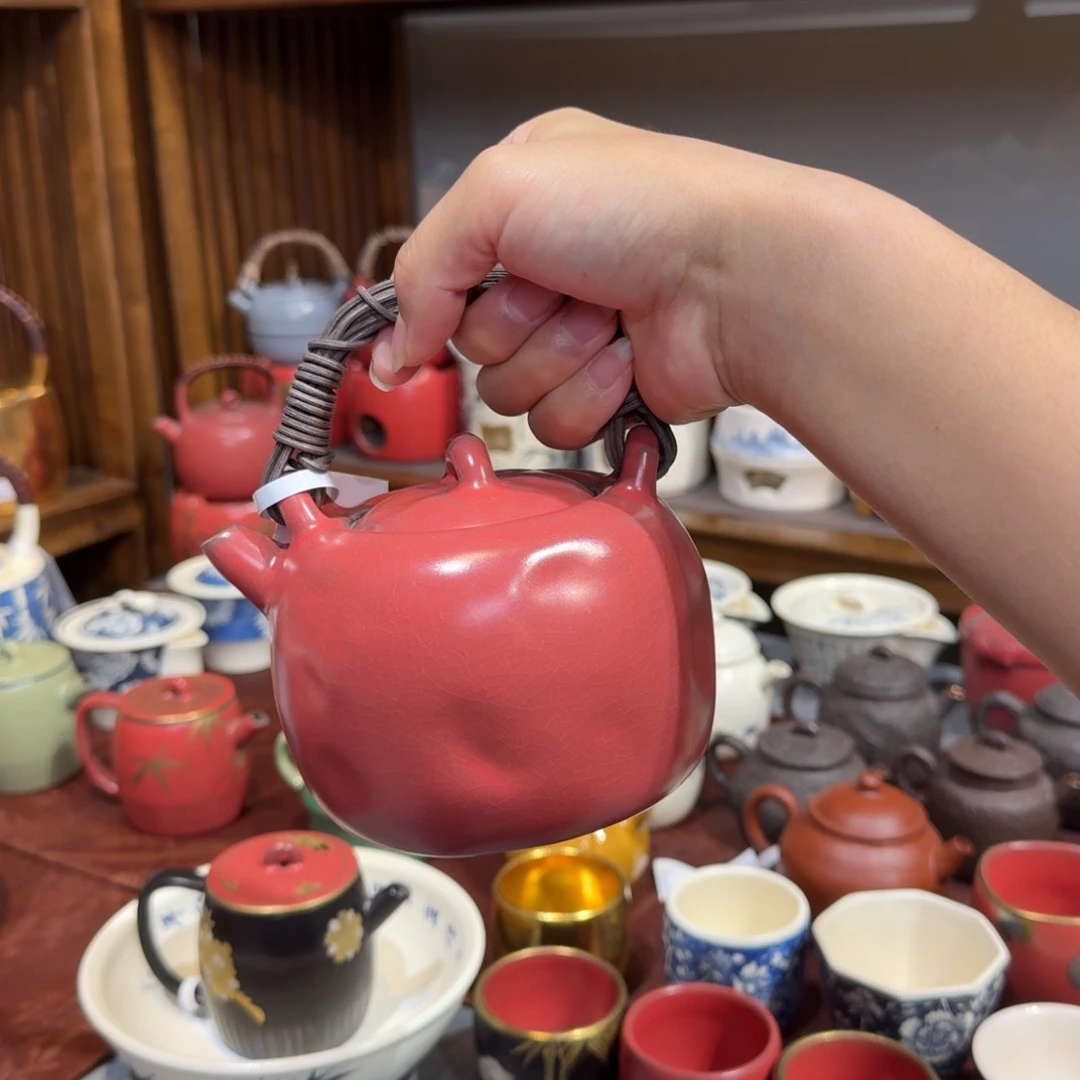 ◎***陶梵山堂陶壶竹叶盖提梁壶红