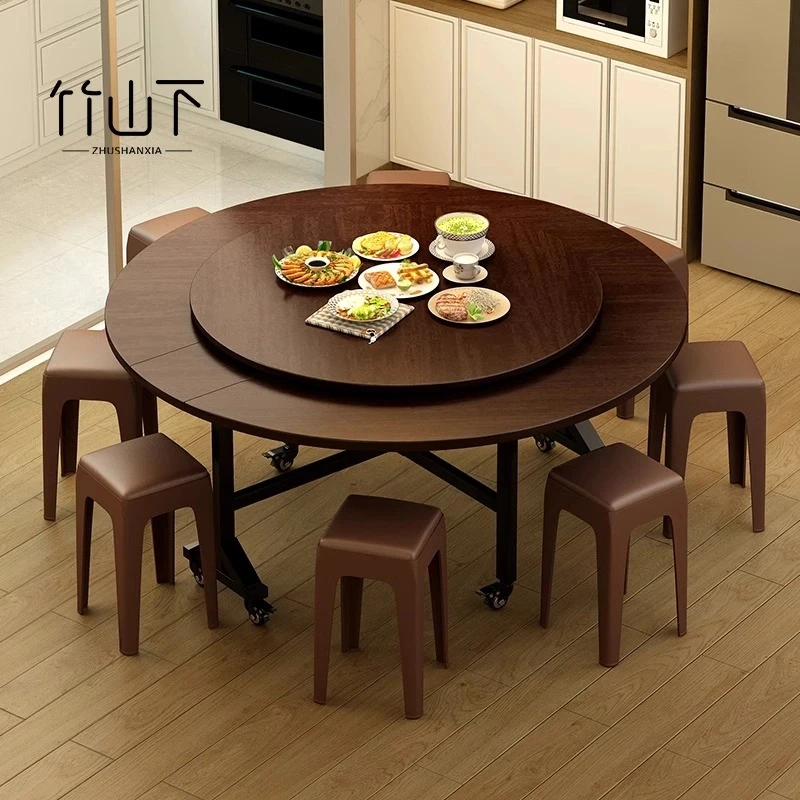 折叠桌吃饭家用餐厅简易圆桌折叠圆形饭桌大号12-15人多功能桌子